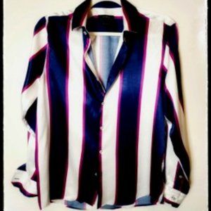 Zara Men Striped Satin Long Sleeve Shirt (Small)